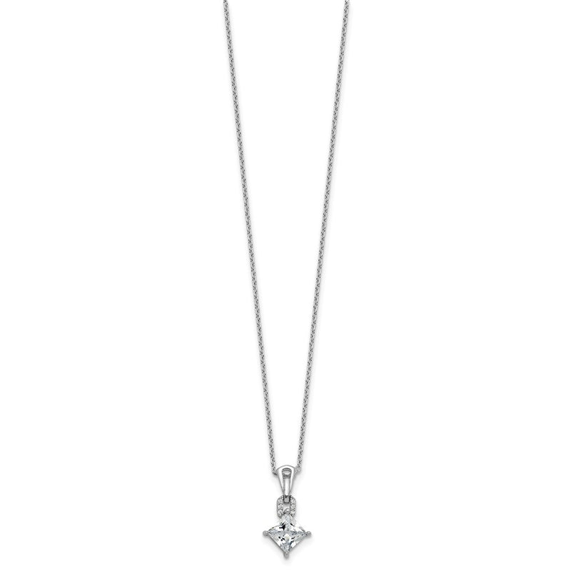 Sterling Silver Cheryl M Rhodium Plated Polished Fancy CZ Link W/ 2in Ext Necklace