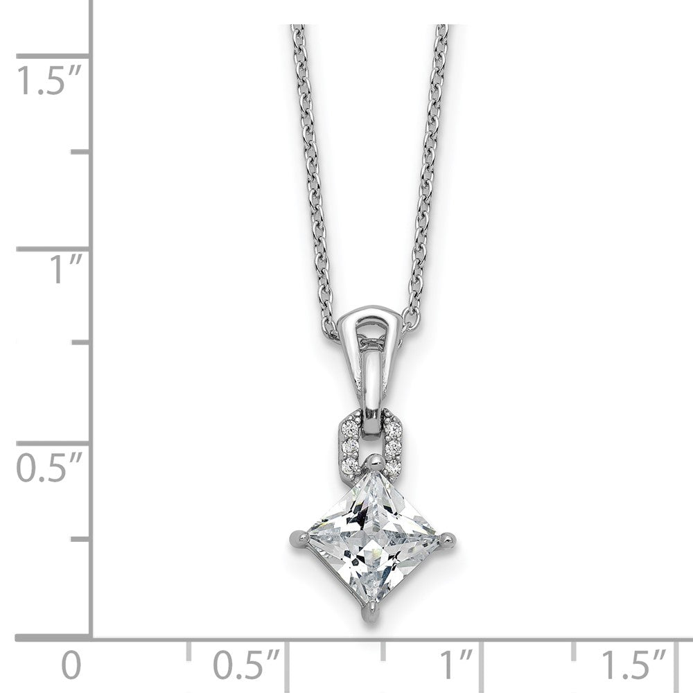 Sterling Silver Cheryl M Rhodium Plated Polished Fancy CZ Link W/ 2in Ext Necklace