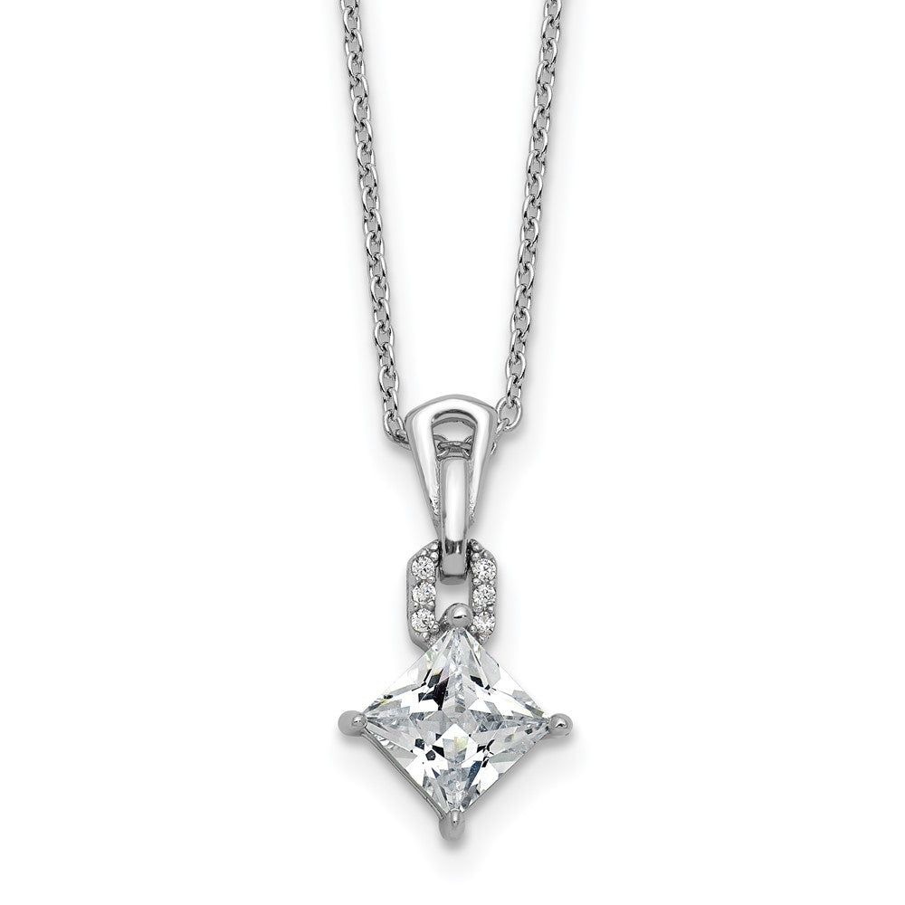 Sterling Silver Cheryl M Rhodium Plated Polished Fancy CZ Link W/ 2in Ext Necklace