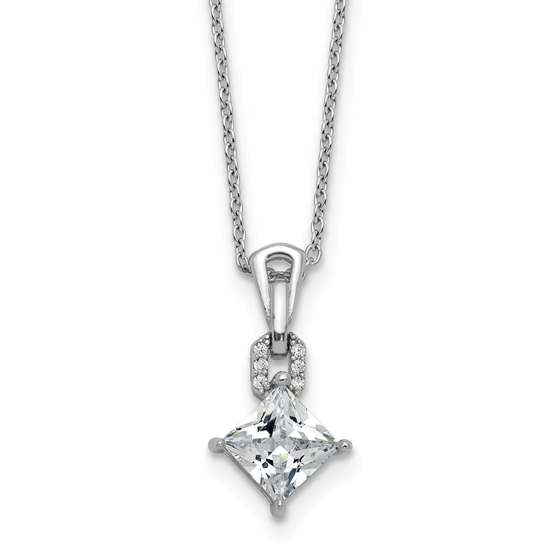 Sterling Silver Cheryl M Rhodium Plated Polished Fancy CZ Link W/ 2in Ext Necklace