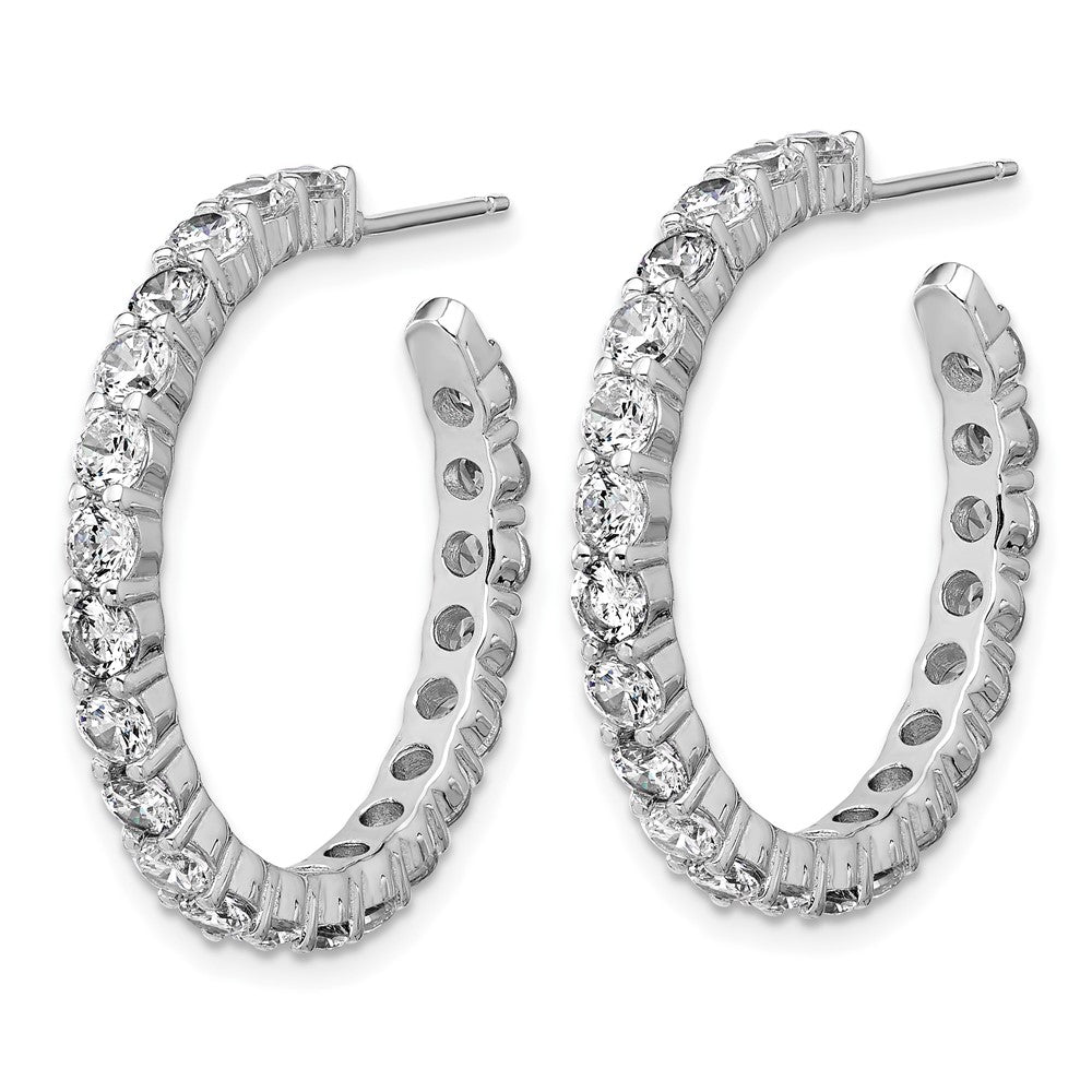 Sterling Silver Cheryl M Rhodium Plated Polished CZ Post C-Hoop Earrings