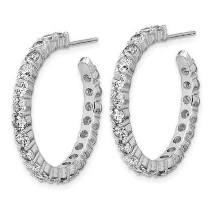 Sterling Silver Cheryl M Rhodium Plated Polished CZ Post C-Hoop Earrings