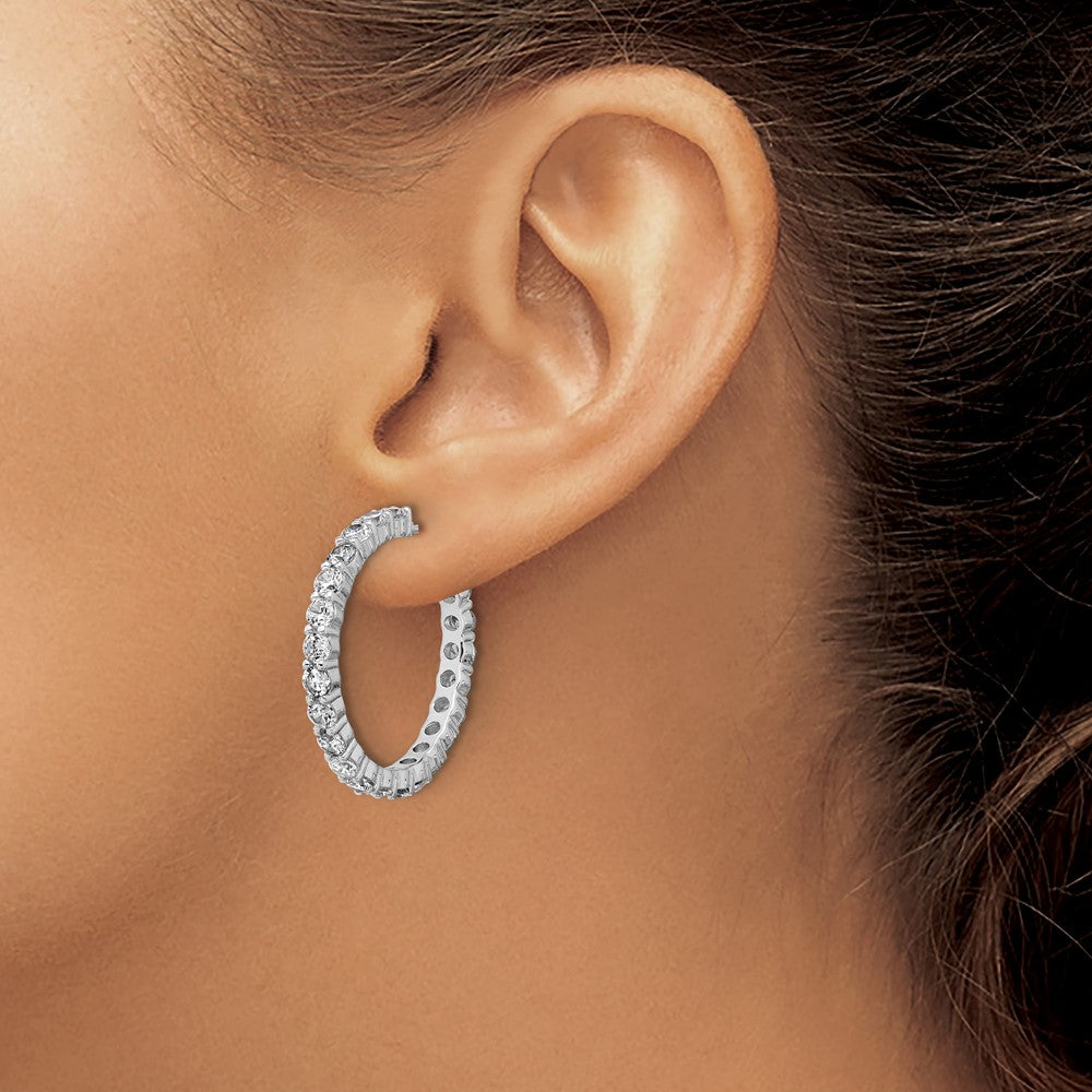 Sterling Silver Cheryl M Rhodium Plated Polished CZ Post C-Hoop Earrings