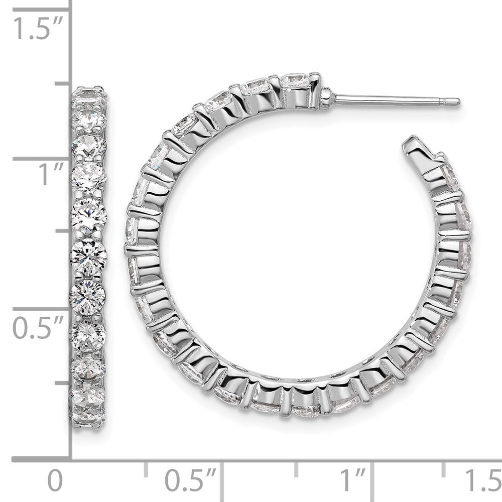 Sterling Silver Cheryl M Rhodium Plated Polished CZ Post C-Hoop Earrings