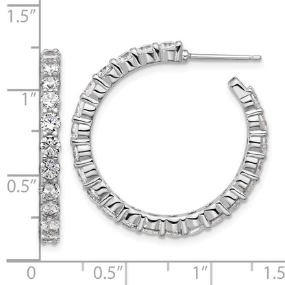 Sterling Silver Cheryl M Rhodium Plated Polished CZ Post C-Hoop Earrings