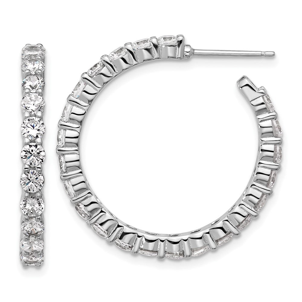 Sterling Silver Cheryl M Rhodium Plated Polished CZ Post C-Hoop Earrings