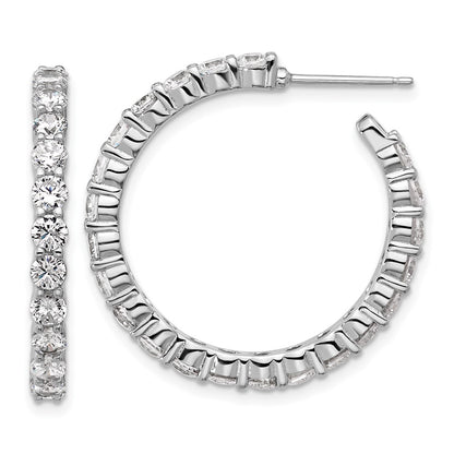 Sterling Silver Cheryl M Rhodium Plated Polished CZ Post C-Hoop Earrings