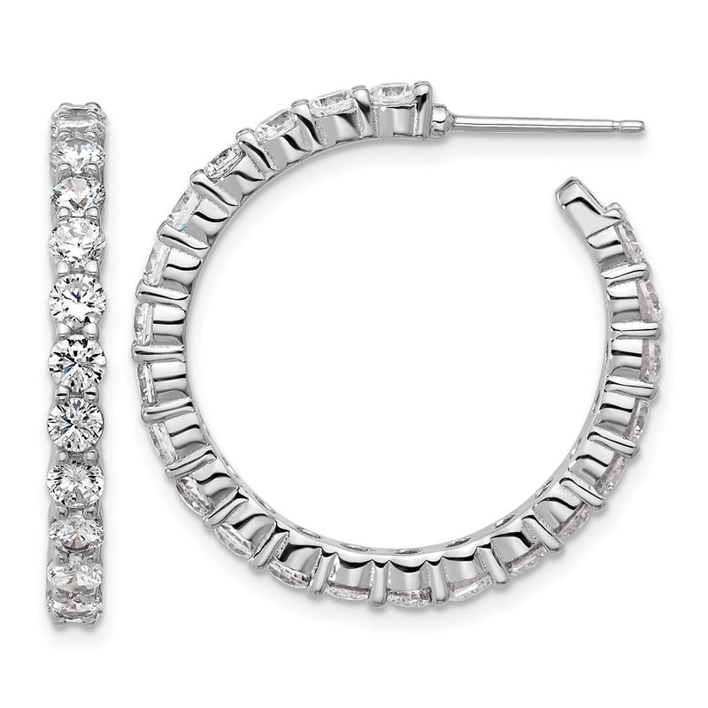 Sterling Silver Cheryl M Rhodium Plated Polished CZ Post C-Hoop Earrings