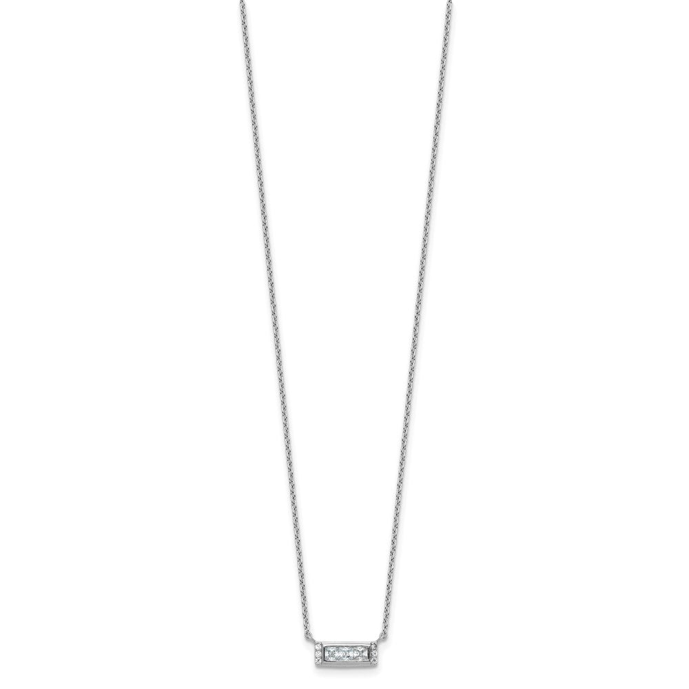 Sterling Silver Cheryl M Rhodium Plated Polished Fancy CZ Bar Necklace