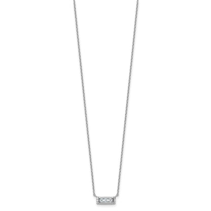 Sterling Silver Cheryl M Rhodium Plated Polished Fancy CZ Bar Necklace