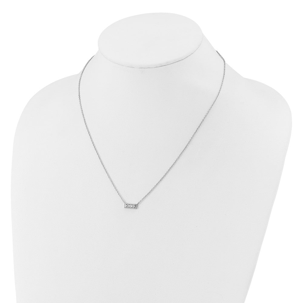 Sterling Silver Cheryl M Rhodium Plated Polished Fancy CZ Bar Necklace