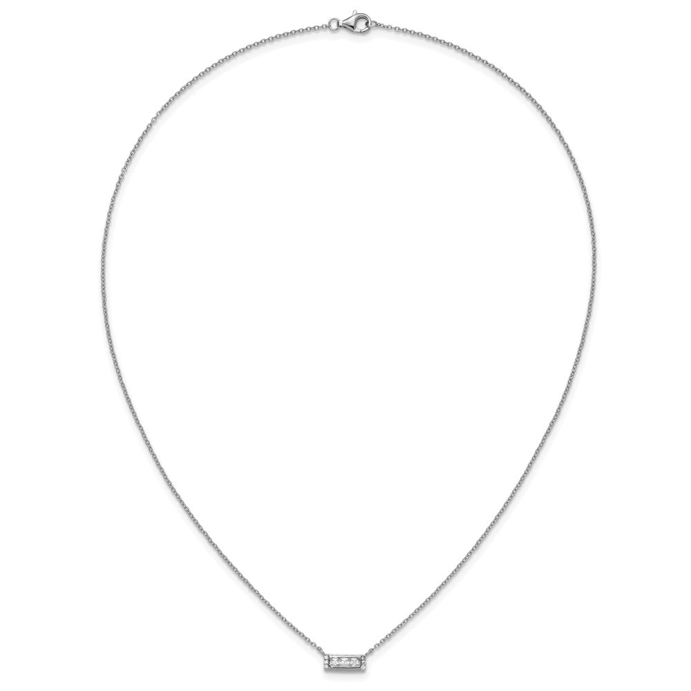 Sterling Silver Cheryl M Rhodium Plated Polished Fancy CZ Bar Necklace