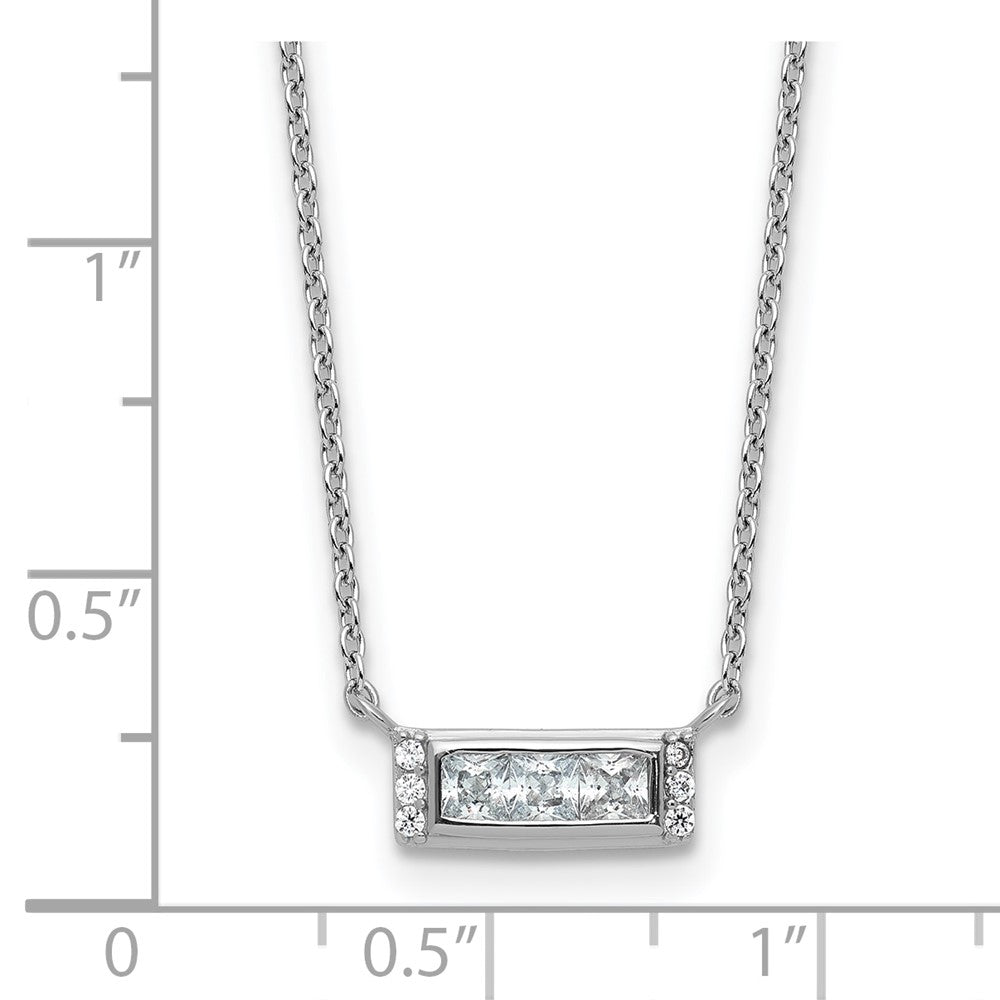 Sterling Silver Cheryl M Rhodium Plated Polished Fancy CZ Bar Necklace