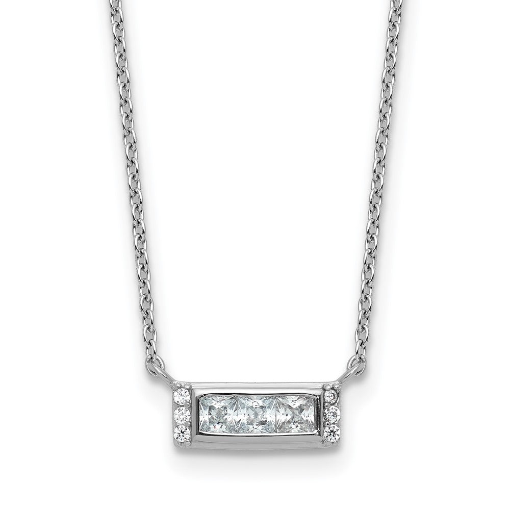 Sterling Silver Cheryl M Rhodium Plated Polished Fancy CZ Bar Necklace