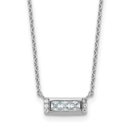 Sterling Silver Cheryl M Rhodium Plated Polished Fancy CZ Bar Necklace