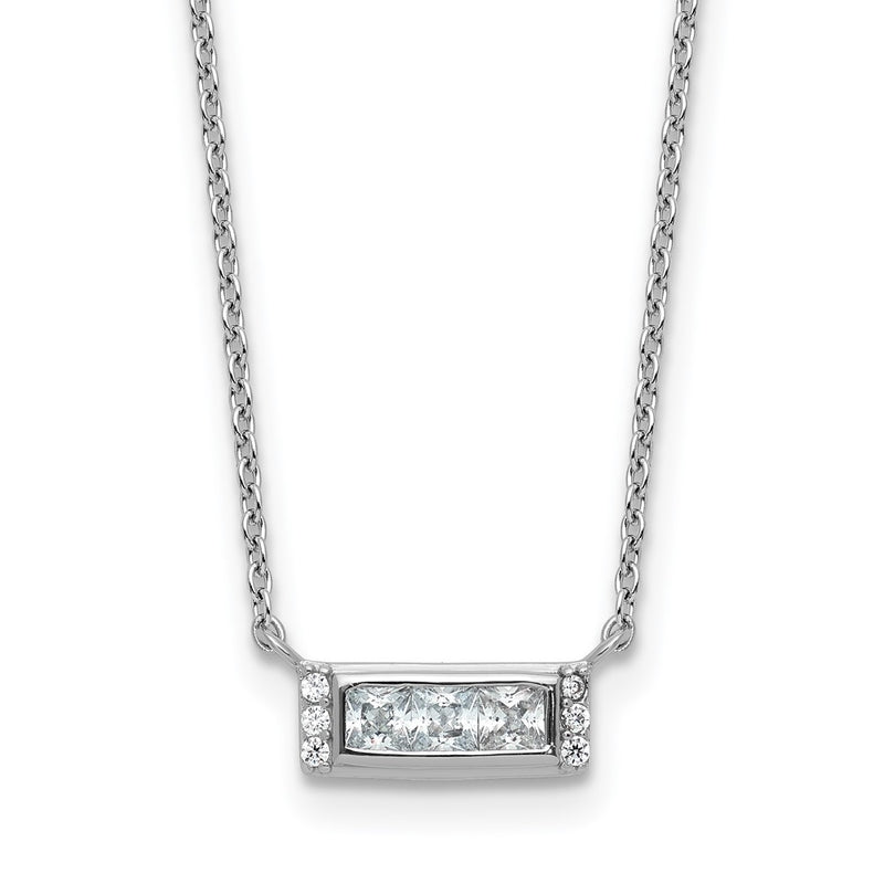 Sterling Silver Cheryl M Rhodium Plated Polished Fancy CZ Bar Necklace