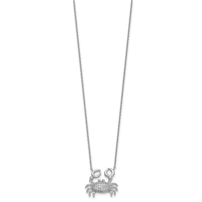 Sterling Silver Cheryl M Rhodium-Plated Polished CZ Crab Necklace