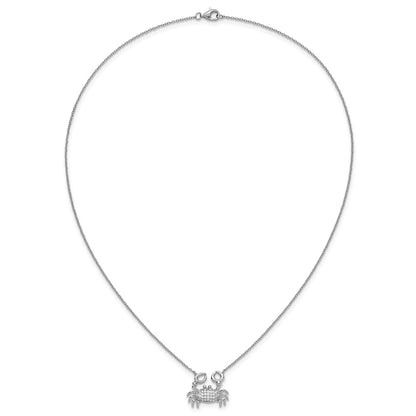 Sterling Silver Cheryl M Rhodium-Plated Polished CZ Crab Necklace
