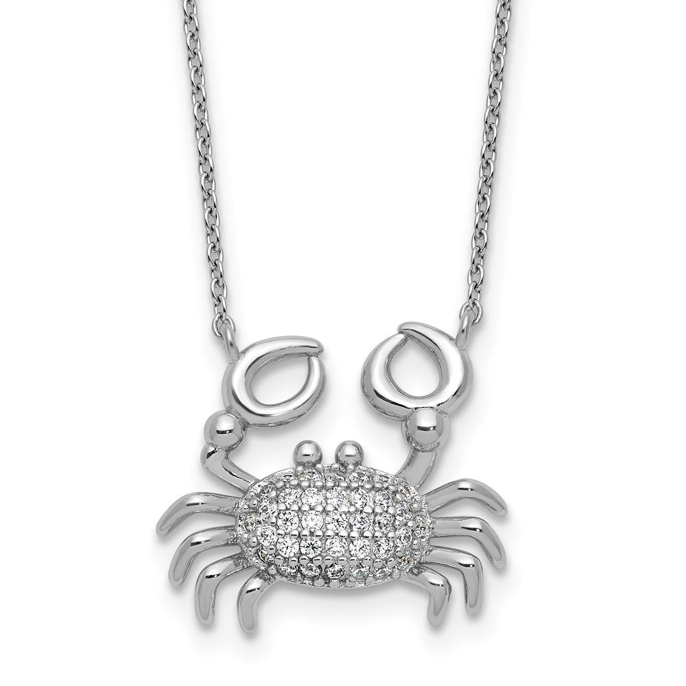 Sterling Silver Cheryl M Rhodium-Plated Polished CZ Crab Necklace