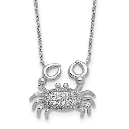 Sterling Silver Cheryl M Rhodium-Plated Polished CZ Crab Necklace