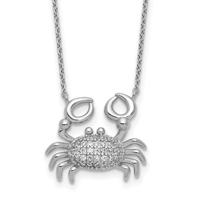 Sterling Silver Cheryl M Rhodium-Plated Polished CZ Crab Necklace