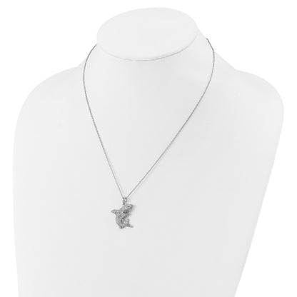 Sterling Silver Cheryl M Rhodium Plated Cr. Black Spinel CZ Shark W/ 2in Ext Necklace