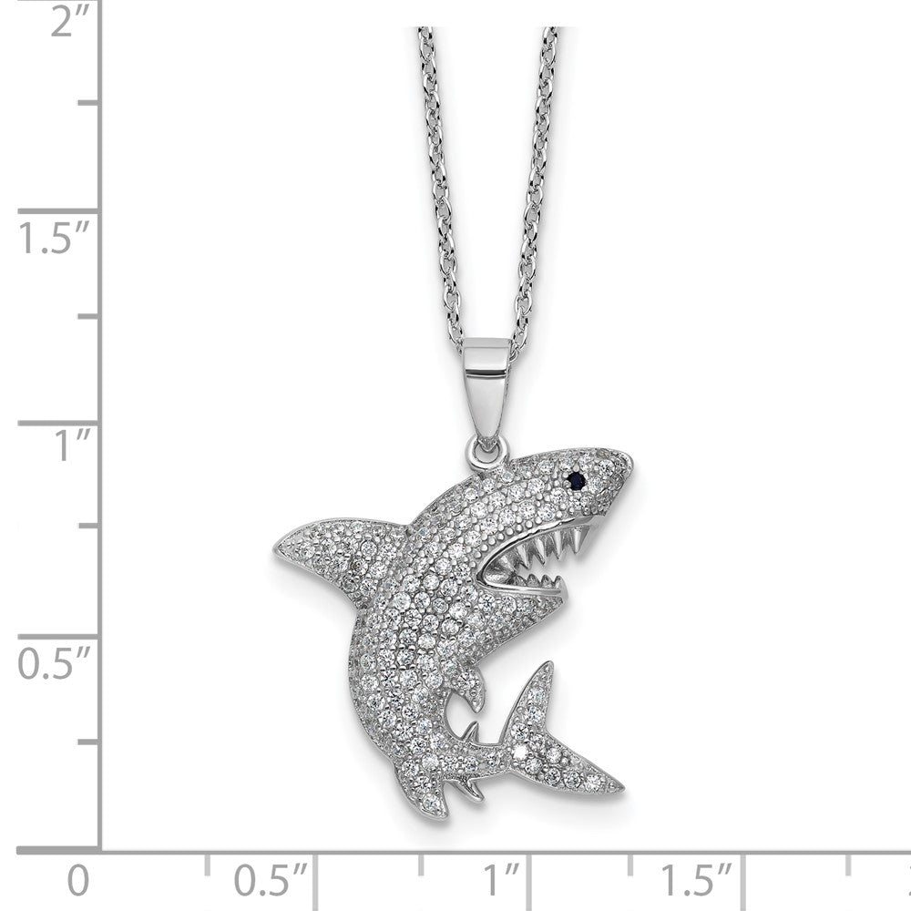 Sterling Silver Cheryl M Rhodium Plated Cr. Black Spinel CZ Shark W/ 2in Ext Necklace
