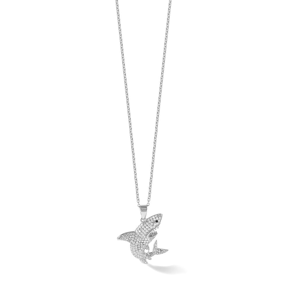 Sterling Silver Cheryl M Rhodium Plated Cr. Black Spinel CZ Shark W/ 2in Ext Necklace