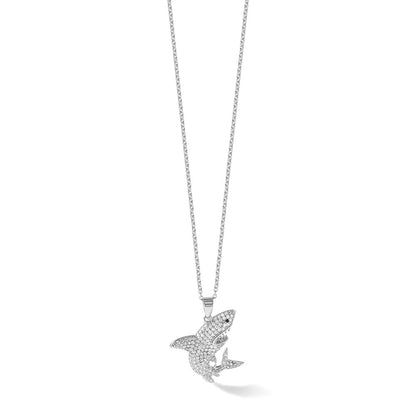 Sterling Silver Cheryl M Rhodium Plated Cr. Black Spinel CZ Shark W/ 2in Ext Necklace