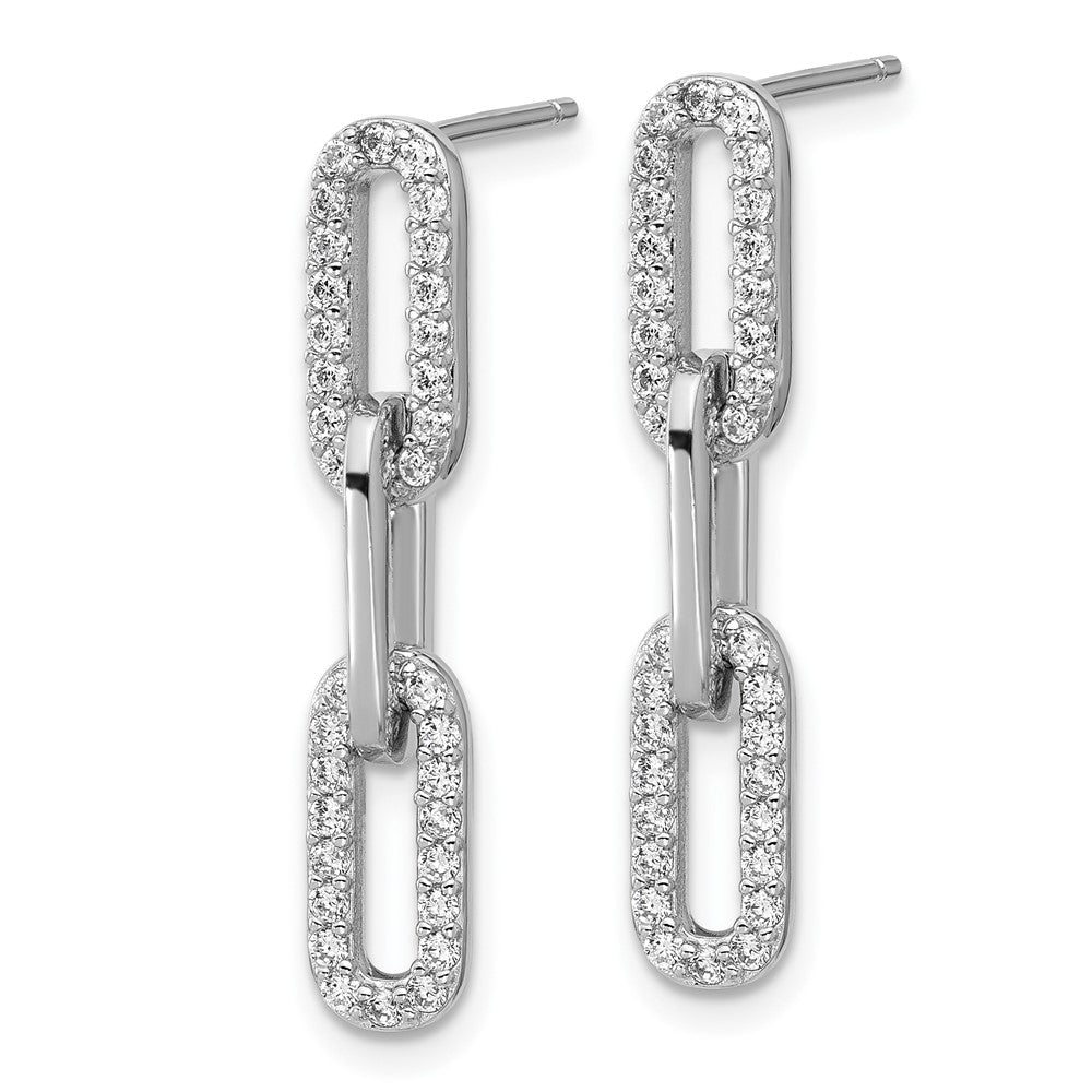 Sterling Silver Cheryl M Rhodium Plated Polished CZ Paperclip Link Post Dangle Earrings