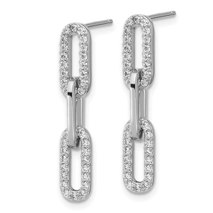 Sterling Silver Cheryl M Rhodium Plated Polished CZ Paperclip Link Post Dangle Earrings
