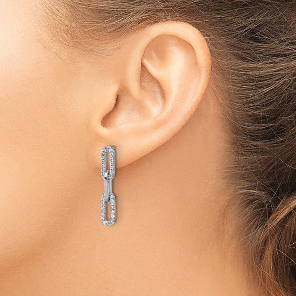 Sterling Silver Cheryl M Rhodium Plated Polished CZ Paperclip Link Post Dangle Earrings