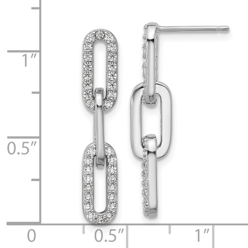 Sterling Silver Cheryl M Rhodium Plated Polished CZ Paperclip Link Post Dangle Earrings