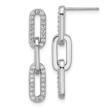 Sterling Silver Cheryl M Rhodium Plated Polished CZ Paperclip Link Post Dangle Earrings