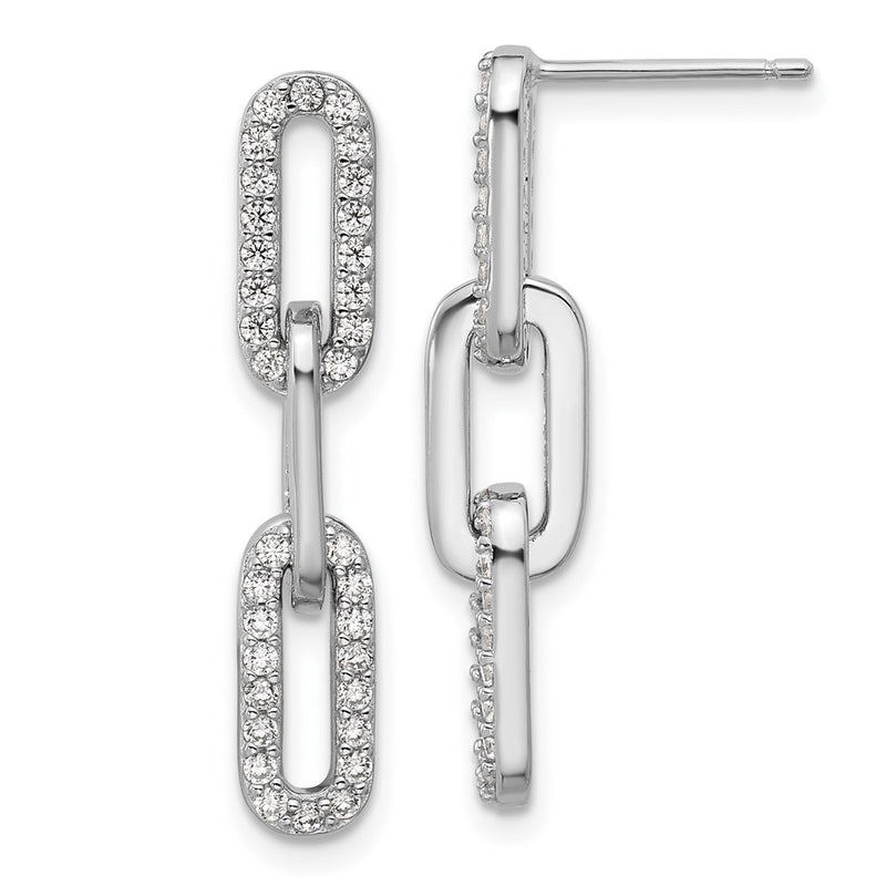 Sterling Silver Cheryl M Rhodium Plated Polished CZ Paperclip Link Post Dangle Earrings
