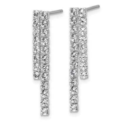 Sterling Silver Cheryl M Rhodium-Plated Polished 2-Row CZ Post Dangle Earrings