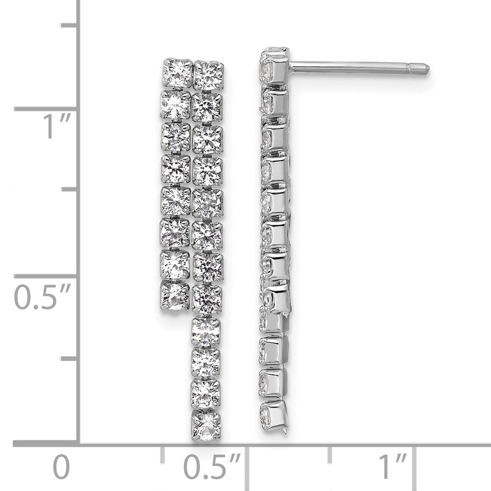 Sterling Silver Cheryl M Rhodium-Plated Polished 2-Row CZ Post Dangle Earrings