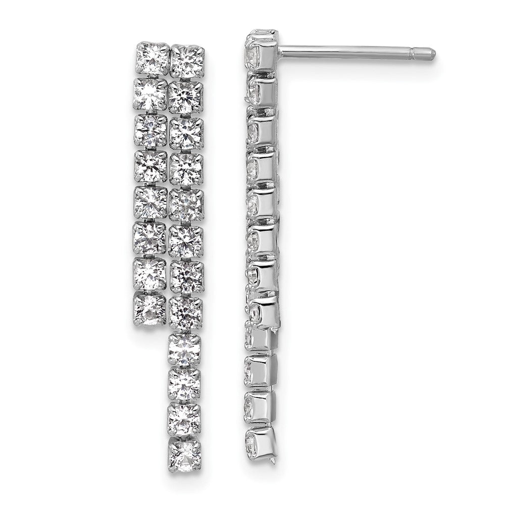 Sterling Silver Cheryl M Rhodium-Plated Polished 2-Row CZ Post Dangle Earrings