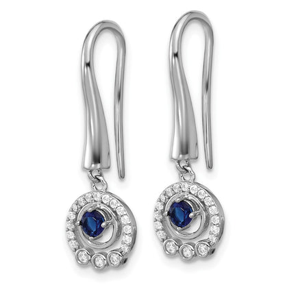 Sterling Silver Cheryl M Rhodium-Plated Polished CZ & Blue Glass Dangle Earrings