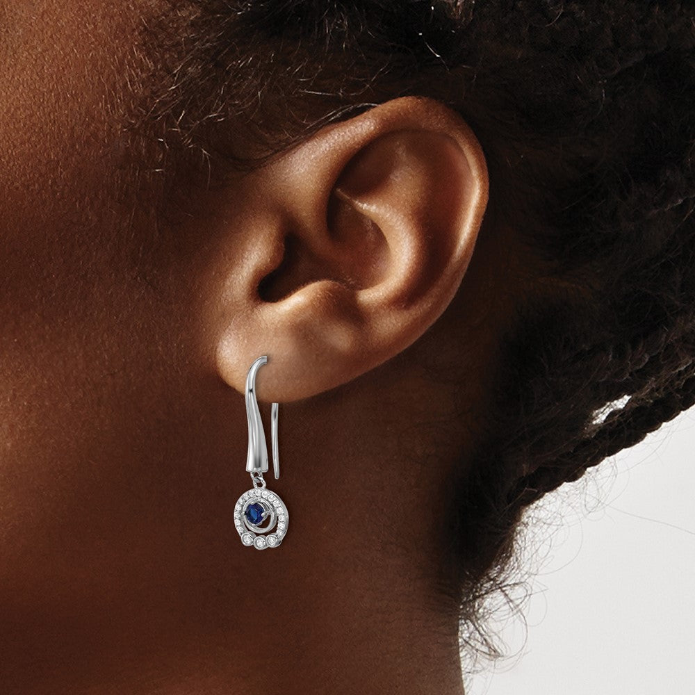 Sterling Silver Cheryl M Rhodium-Plated Polished CZ & Blue Glass Dangle Earrings