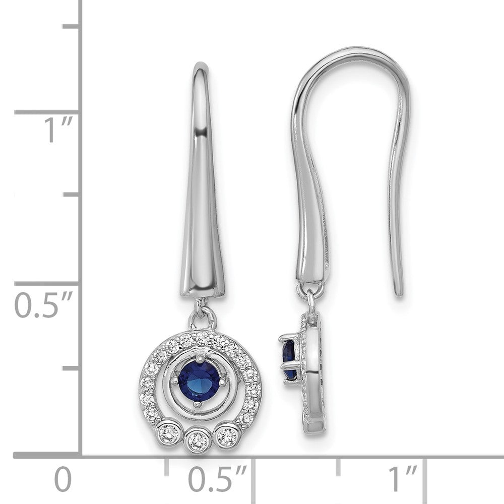 Sterling Silver Cheryl M Rhodium-Plated Polished CZ & Blue Glass Dangle Earrings
