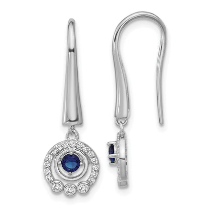 Sterling Silver Cheryl M Rhodium-Plated Polished CZ & Blue Glass Dangle Earrings