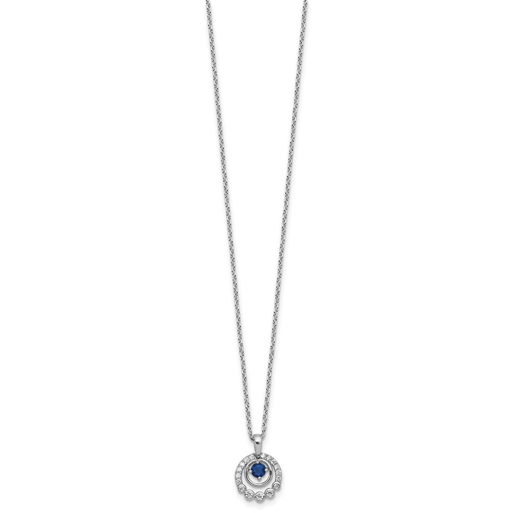 Sterling Silver Cheryl M Rhodium Plated Polished CZ & Blue Glass w/2in Ext Necklace