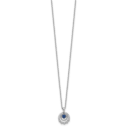 Sterling Silver Cheryl M Rhodium Plated Polished CZ & Blue Glass w/2in Ext Necklace