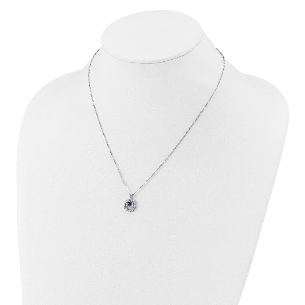 Sterling Silver Cheryl M Rhodium Plated Polished CZ & Blue Glass w/2in Ext Necklace