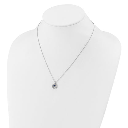 Sterling Silver Cheryl M Rhodium Plated Polished CZ & Blue Glass w/2in Ext Necklace