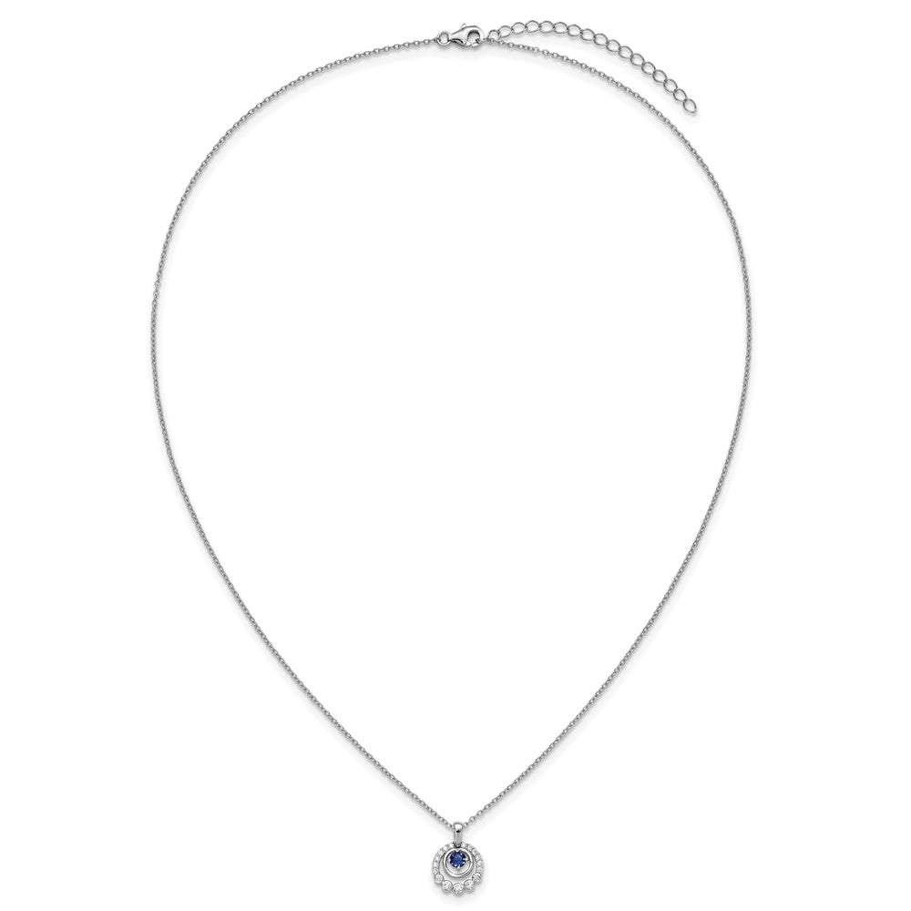 Sterling Silver Cheryl M Rhodium Plated Polished CZ & Blue Glass w/2in Ext Necklace
