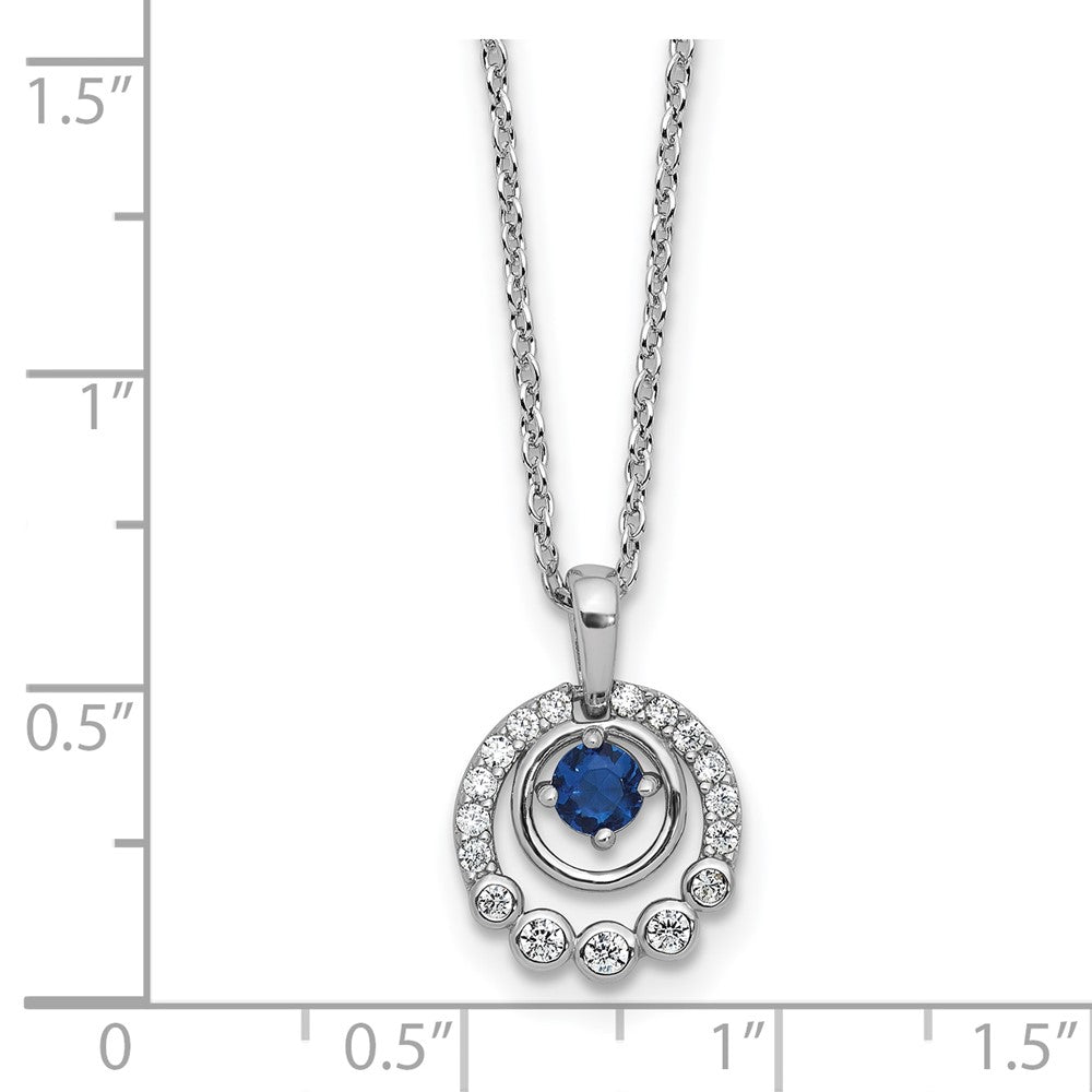 Sterling Silver Cheryl M Rhodium Plated Polished CZ & Blue Glass w/2in Ext Necklace