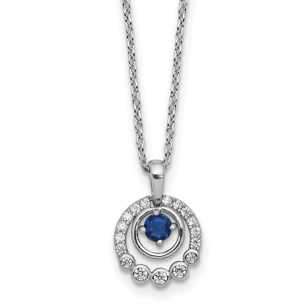 Sterling Silver Cheryl M Rhodium Plated Polished CZ & Blue Glass w/2in Ext Necklace