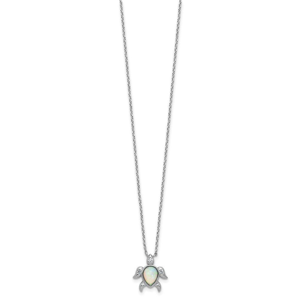 Sterling Silver Cheryl M Rhodium Plated Cr. Opal & CZ Turtle Necklace